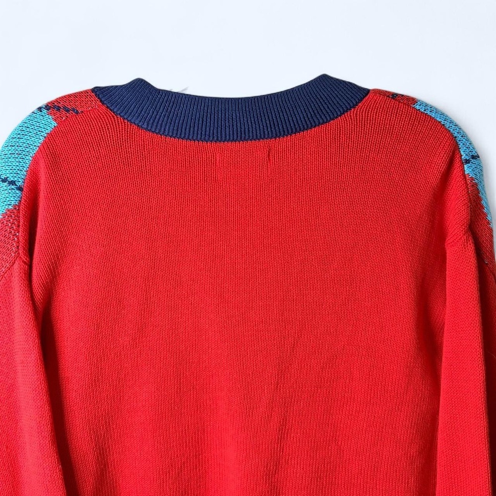 Arizona Red Argyle Cropped V-Neck Cardigan Sweater Size S Preppy Academic - Picture 7 of 8